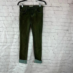 Free people olive green denim jeans sz 26 skinny mid-rise cuffed or uncuffed